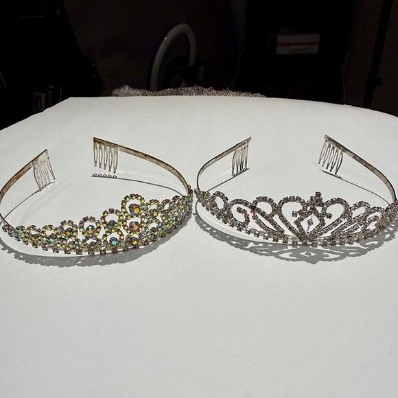 Set of 2 Rhinestone Silver Tiaras - Picture 4 of 8